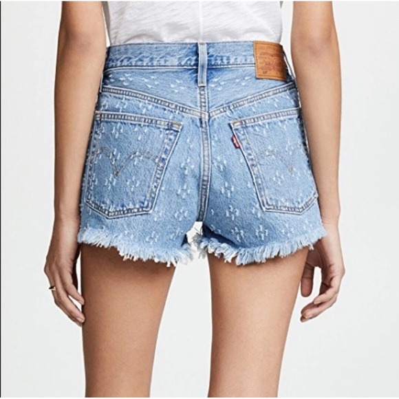 Levis 501 Button Fly High Rise Distressed Frayed Dottie Blues Denim Shorts 29 - Picture 16 of 16